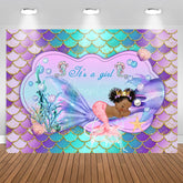 Aperturee - Little Mermaid Purple Glitter Girl Baby Shower Backdrop